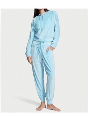 Victoria's Secret Ribbed Corduroy Hooded Velvet Powder Blue Jogger Set